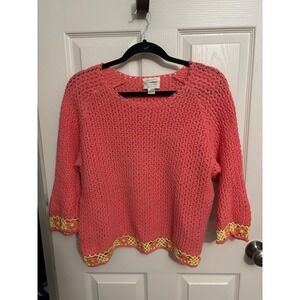 Christopher & Banks | Hand‎ Crocheted Pink Peach Sweater Floral Sz L